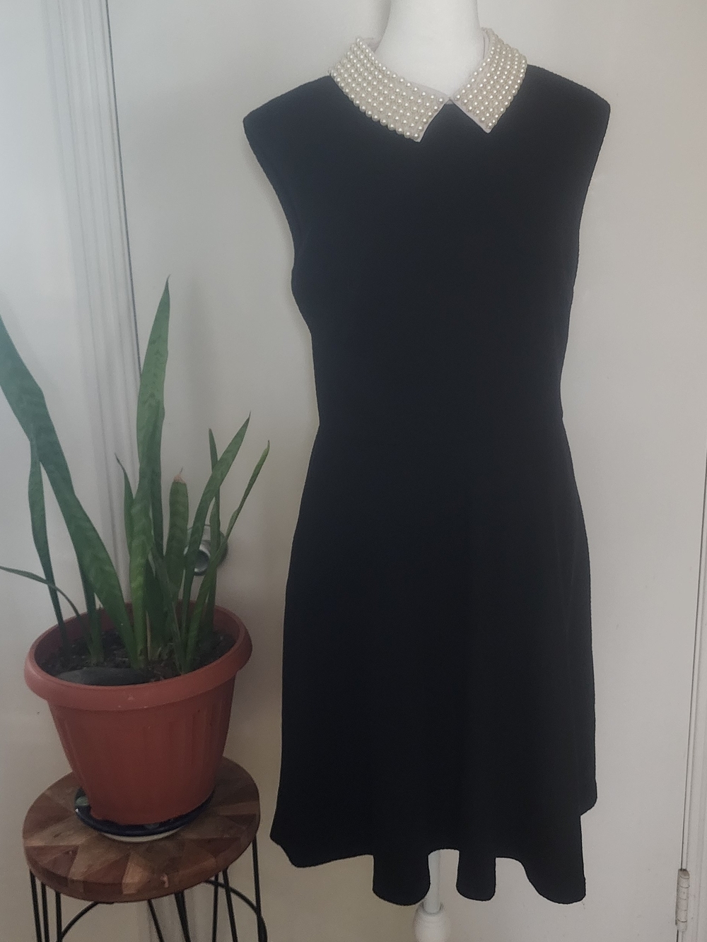 Betsey Johnson Black Sleeveless Dress with Pearl Collar